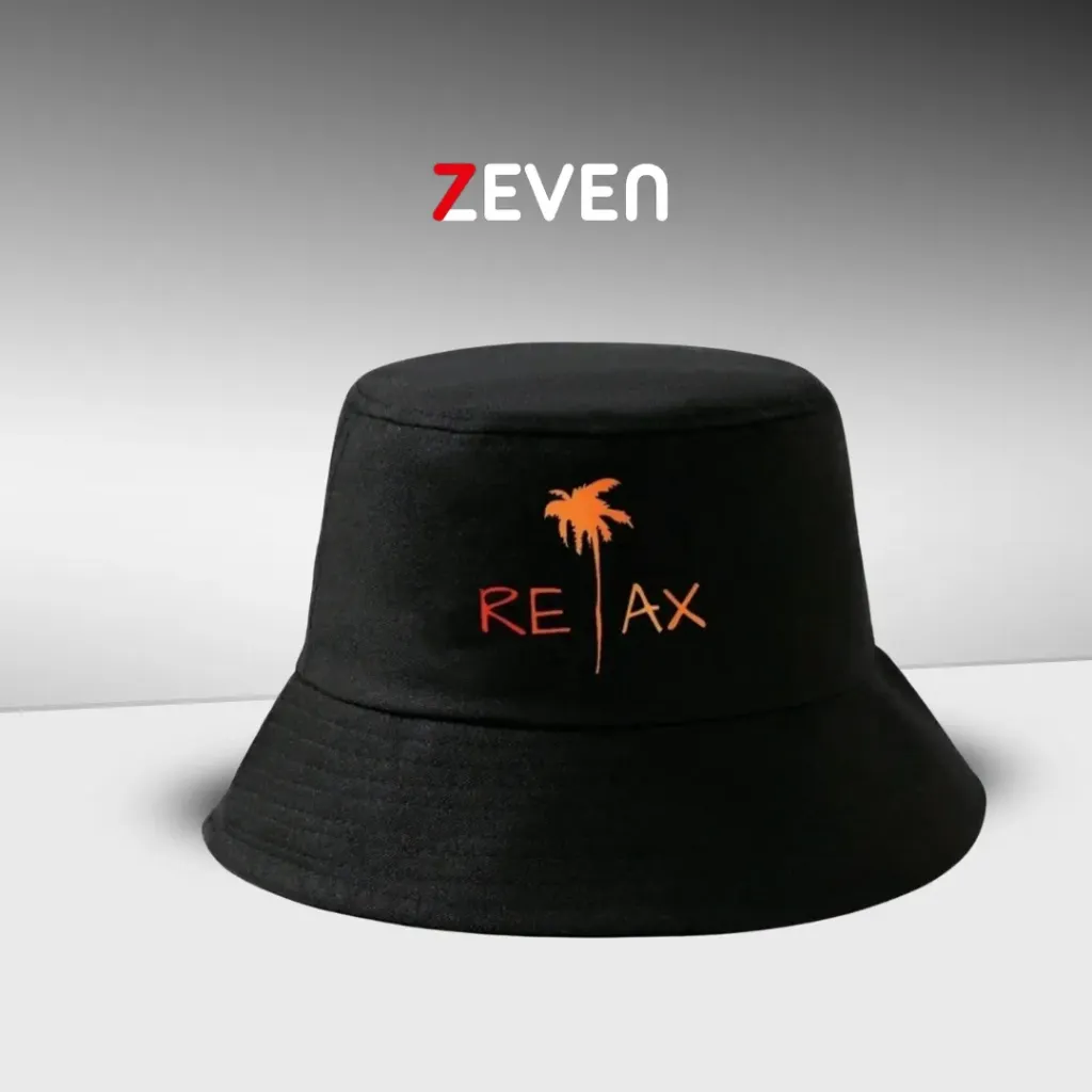 Sombrero negro de cubo con estampado RELAX 