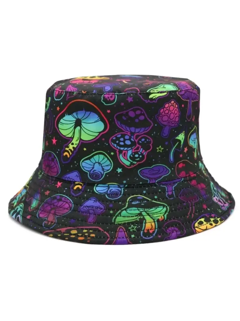 Sombrero de cubo reversible con diseño de setas de colores