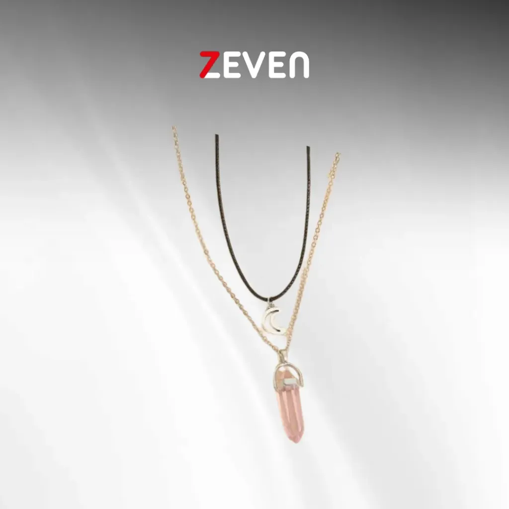 Set de collares con cuarzo rosado y dije de media luna