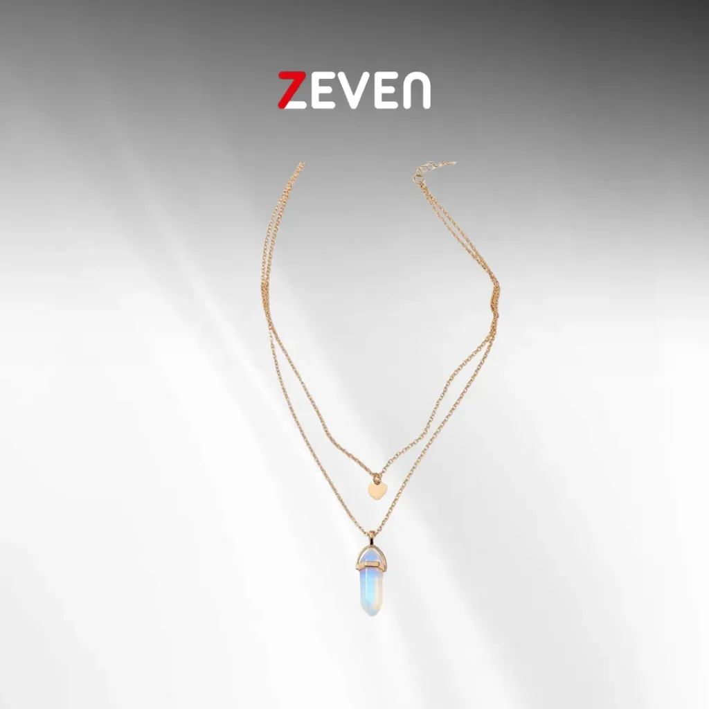 Set de collar con cuarzo blanco y dije de corazón
