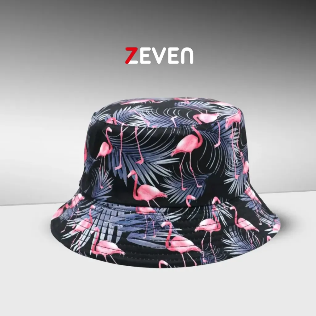 Sombrero de cubo reversible con diseño de flamenco de hoja
