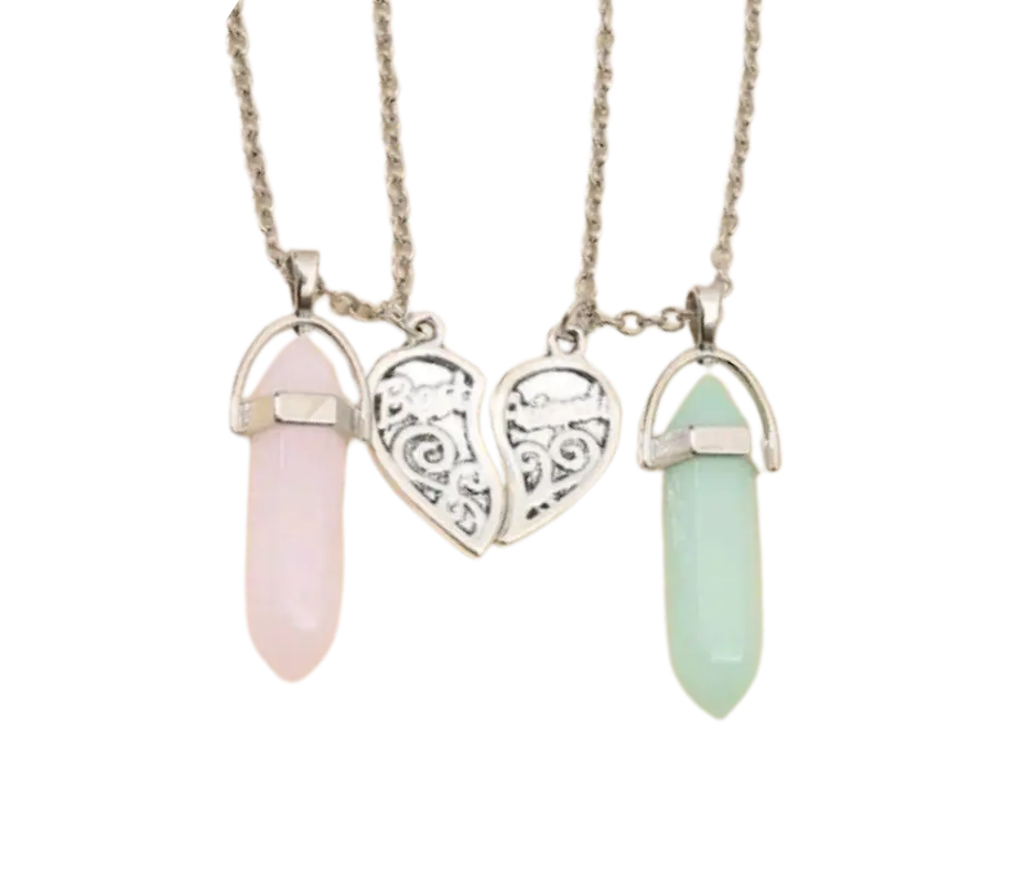 Set de collares con cuarzo y corazón (rosado y verde)