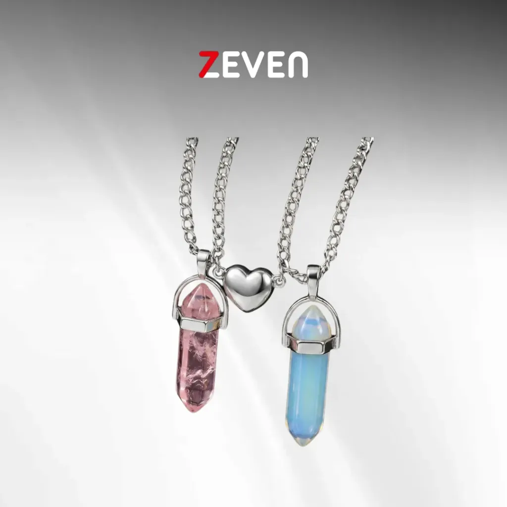 Set de collares con cuarzo y corazón gris