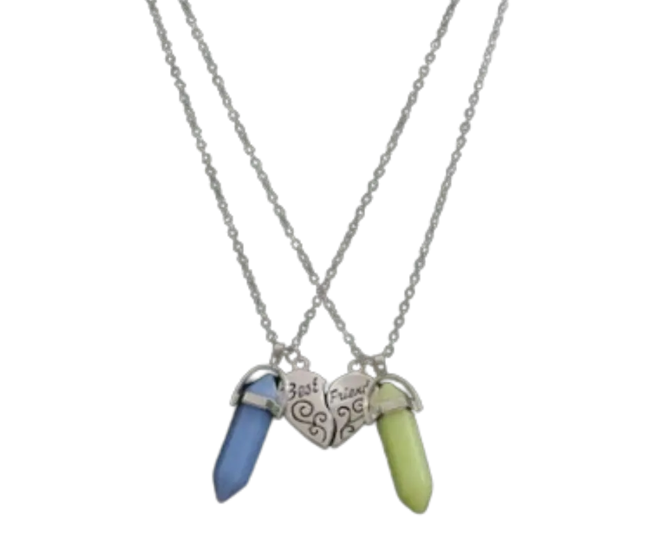 Set de collares con cuarzo y corazón (verde y azul)