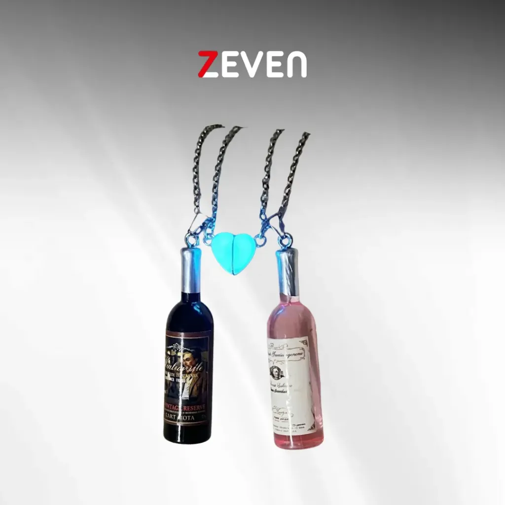 Set de collares con dijes de botella y corazón