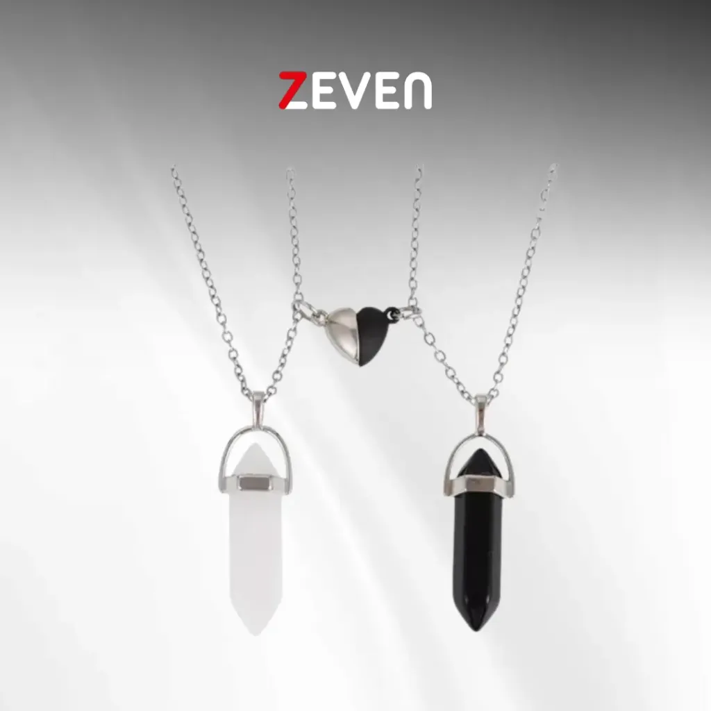 Set de collar con dijes de cuarzo y corazón partido