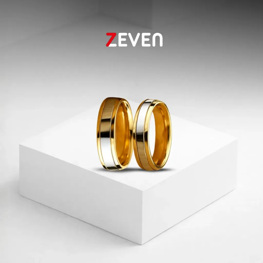 Set de anillos dorados con linea plateada