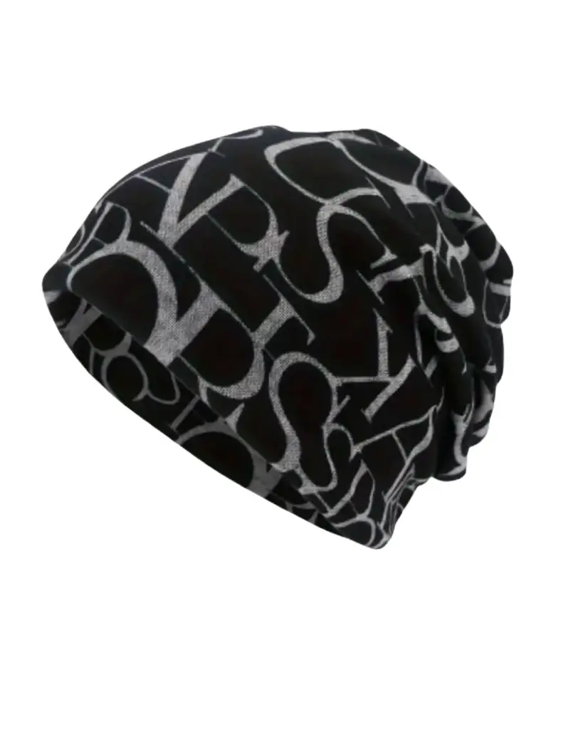 Gorro bufanda negro de poliéster con diseño de letras 