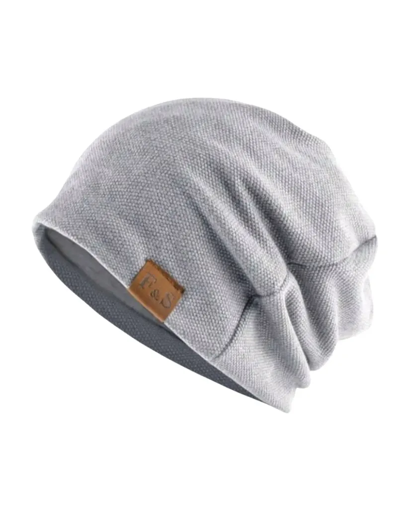 Gorro holgado premium gris claro con viñeta café 