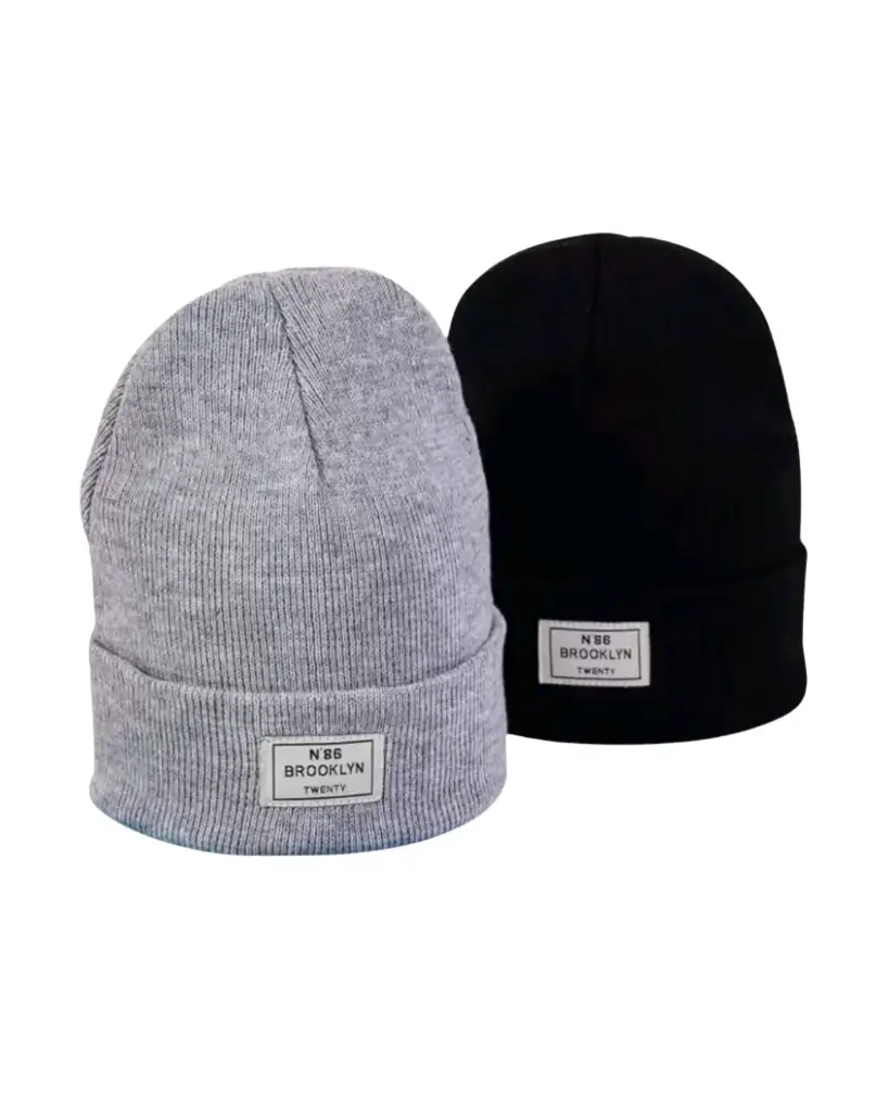 Set de dos gorros gris/negro con viñeta de BROOKLYN