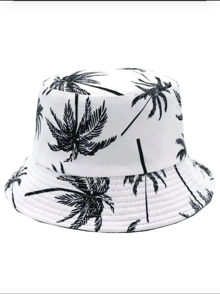 [SZ034] Sombrero blanco de cubo reversible con estampado de palmeras