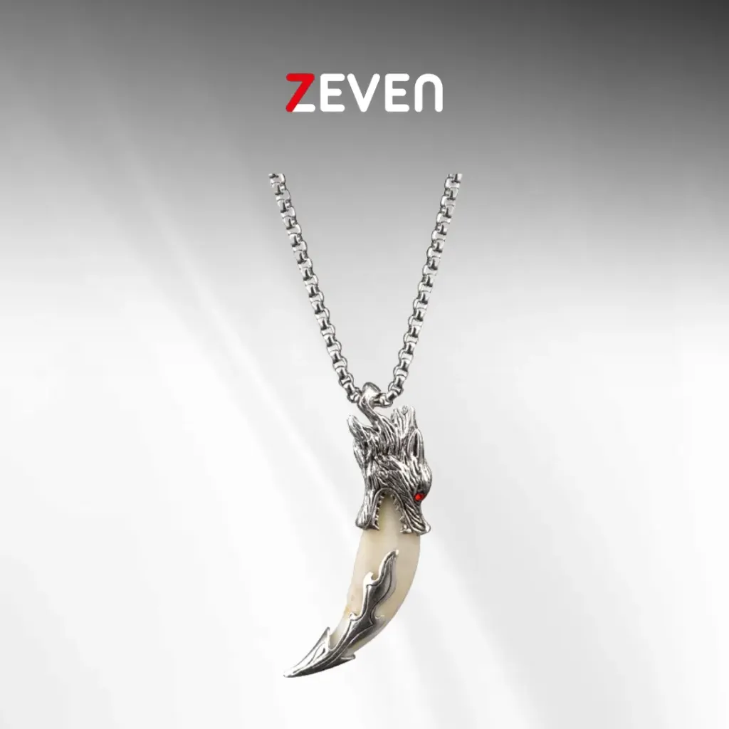 Collar con dije de colmillo de lobo