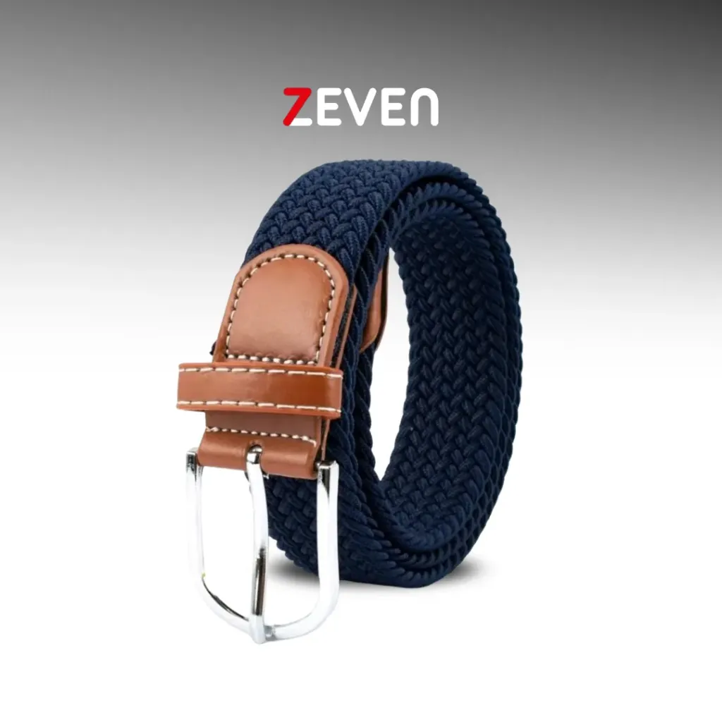 Cinturón trenzado color azul marino con hebilla metálica 