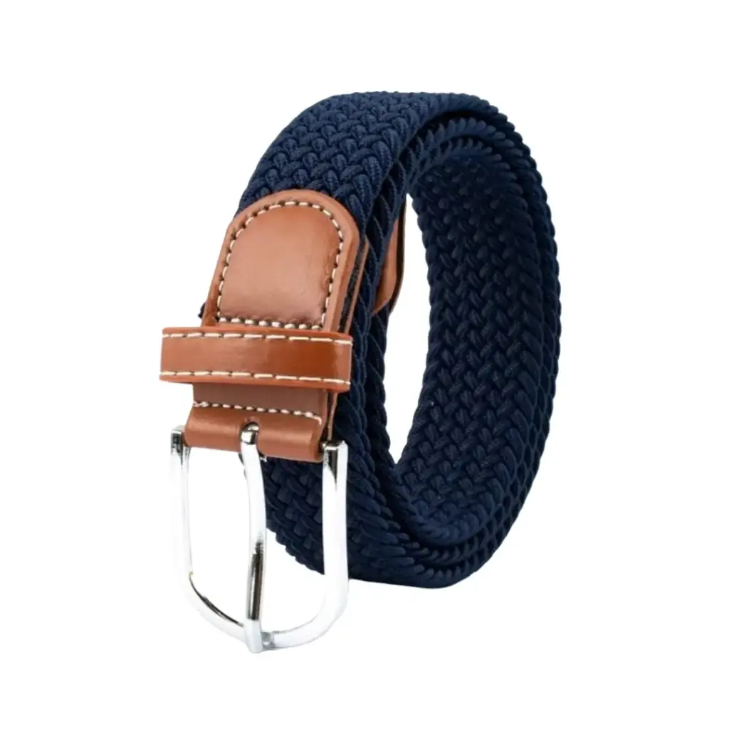 [CZ006] Cinturón trenzado color azul marino con hebilla metálica 