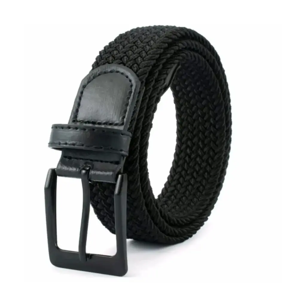 [CZ016] Cinturón trenzado negro con hebilla cuadrada 