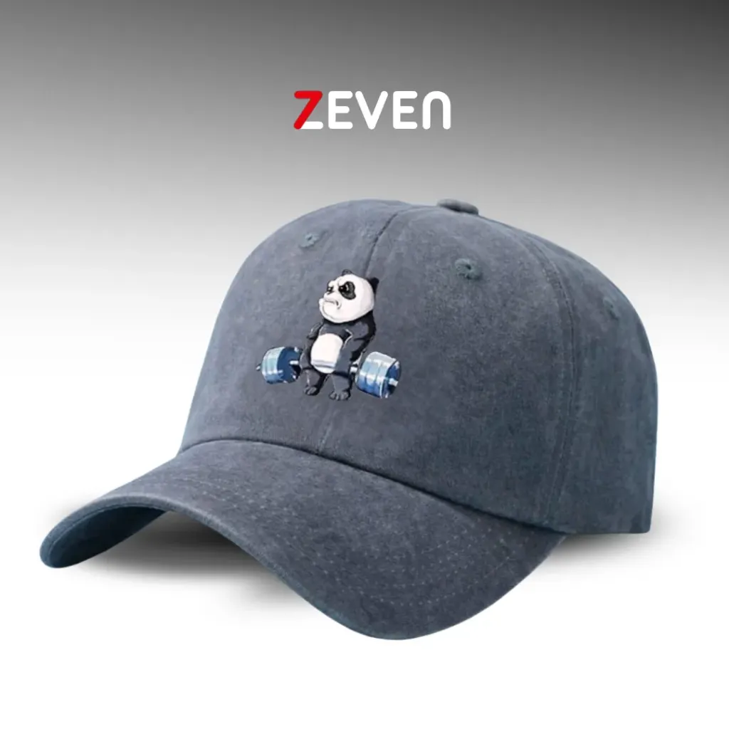 Gorra gris claro con panda y pesas