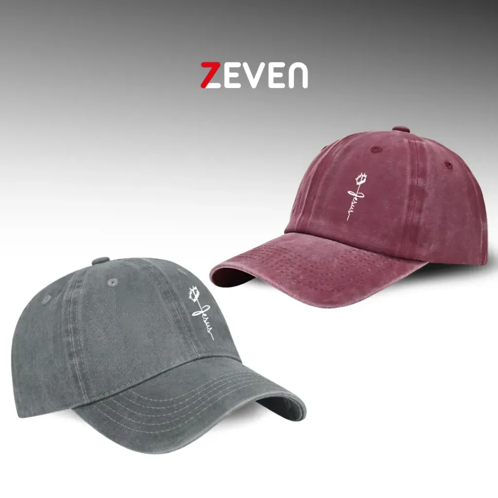 Duo de gorras gris y roja con palabra JESUS