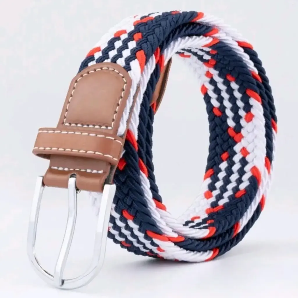 [CZ017] Cinturón trenzado multicolor con hebilla metálica 