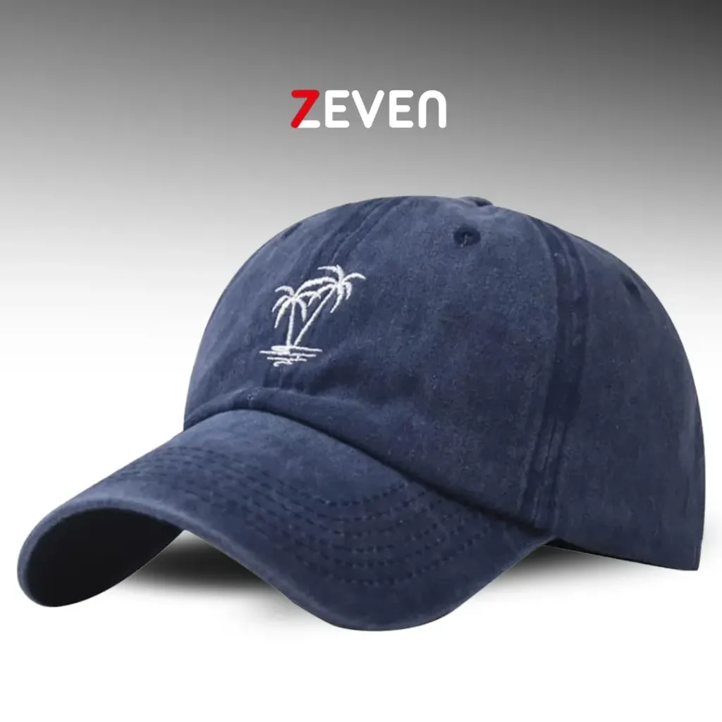 Gorra azul con bordado de palmera