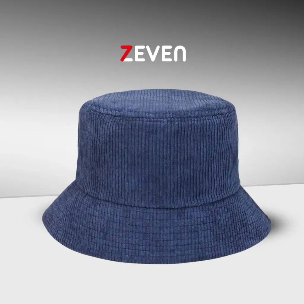 Sombrero de cubo azul de pana