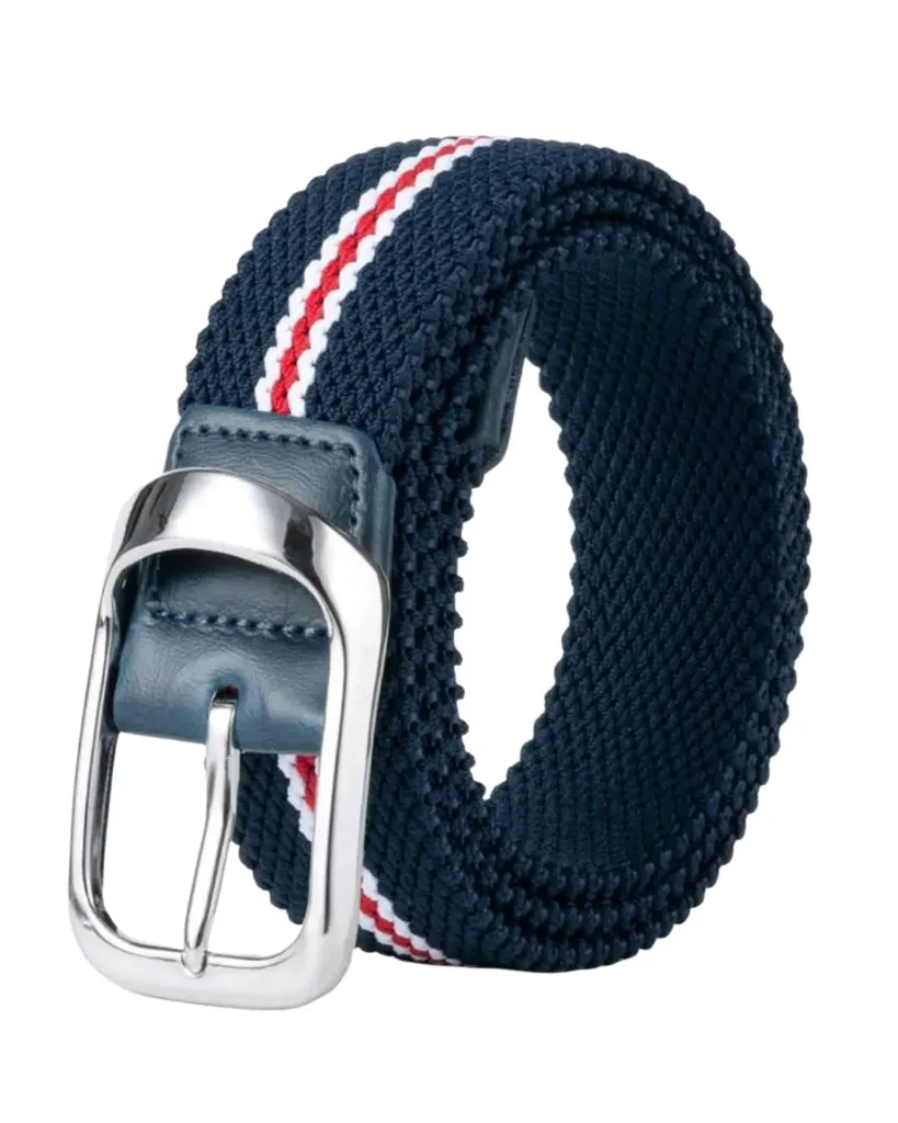[CZ012] Cinturón trenzado azul con franja blanca y roja