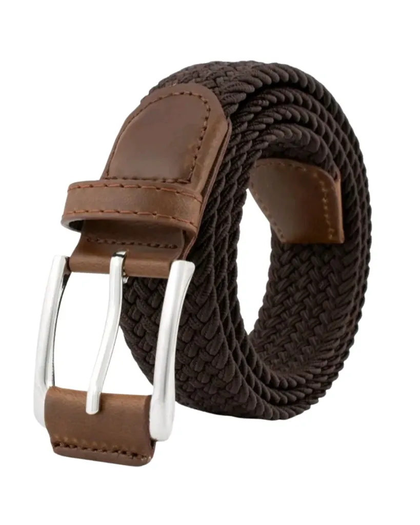 [CZ010] Cinturón trenzado café con hebilla rectangular metálica