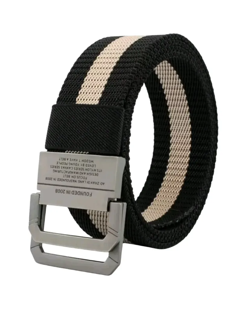 [CZ002] Cinturón casual negro con franja beige