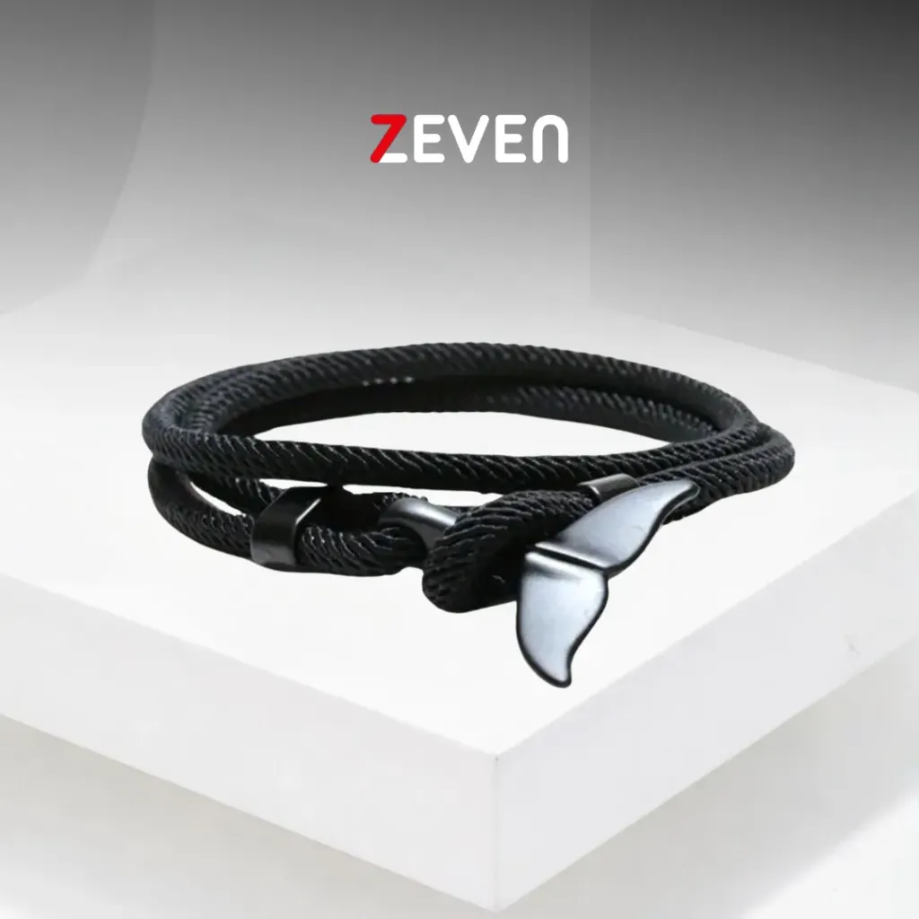 Pulsera ajustable negra con dije Cola de ballena