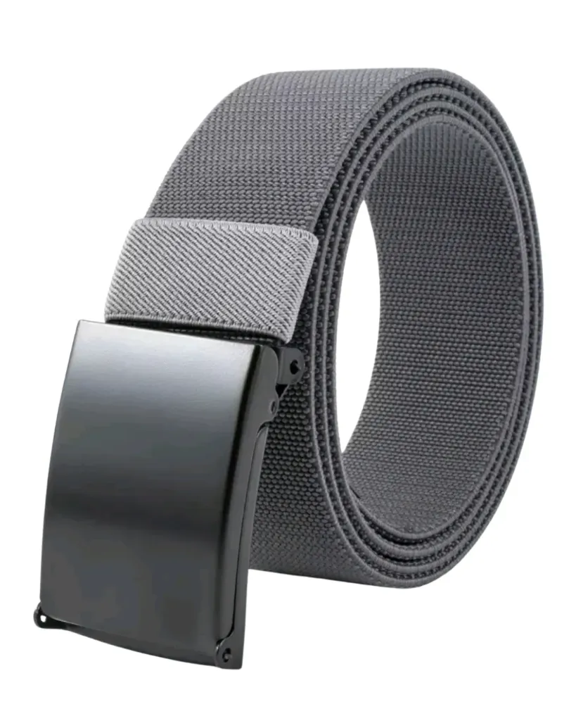 [CZ005] Cinturón gris con hebilla rectangular metálica