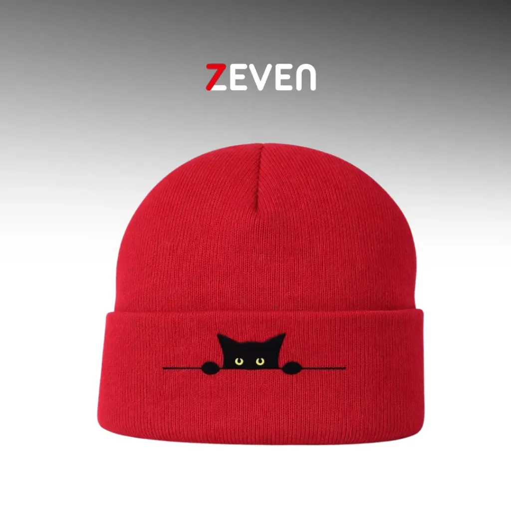 Gorro rojo premium con bordado de gato