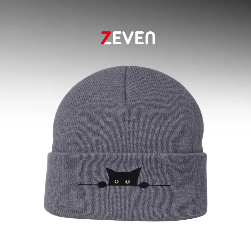 [GS292] Gorro gris premium con bordado de gato
