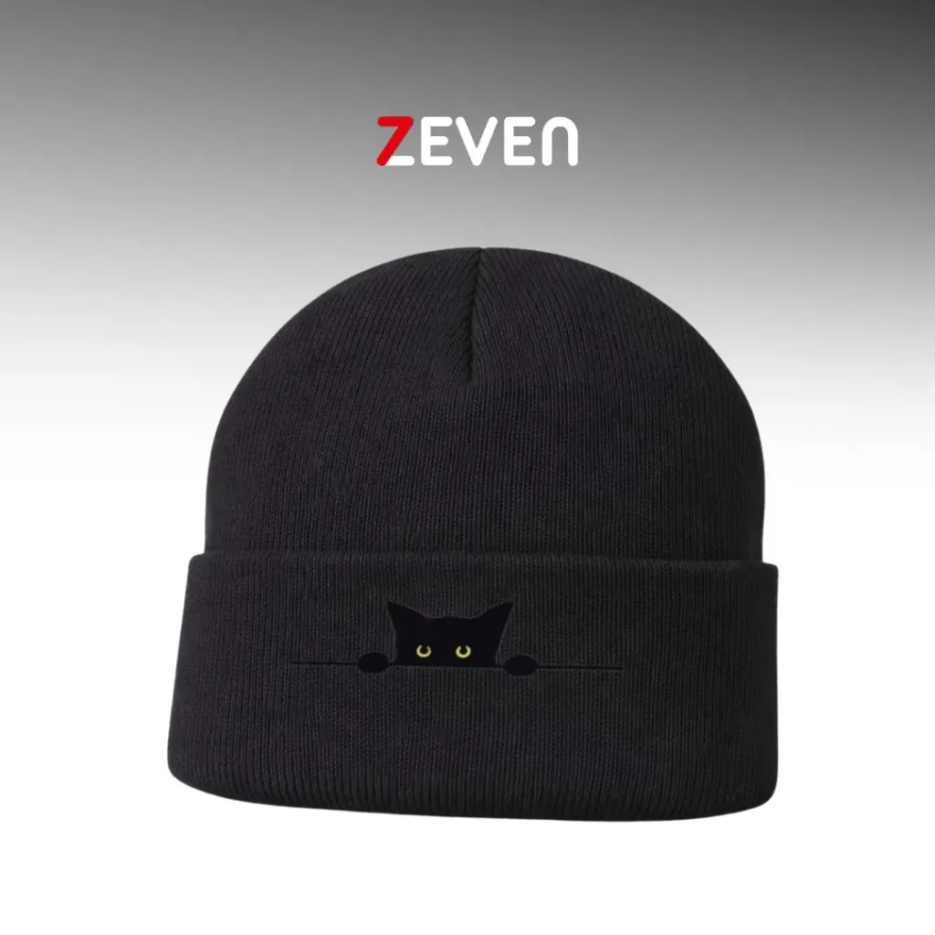 [GS293] Gorro negro premium con bordado de gato