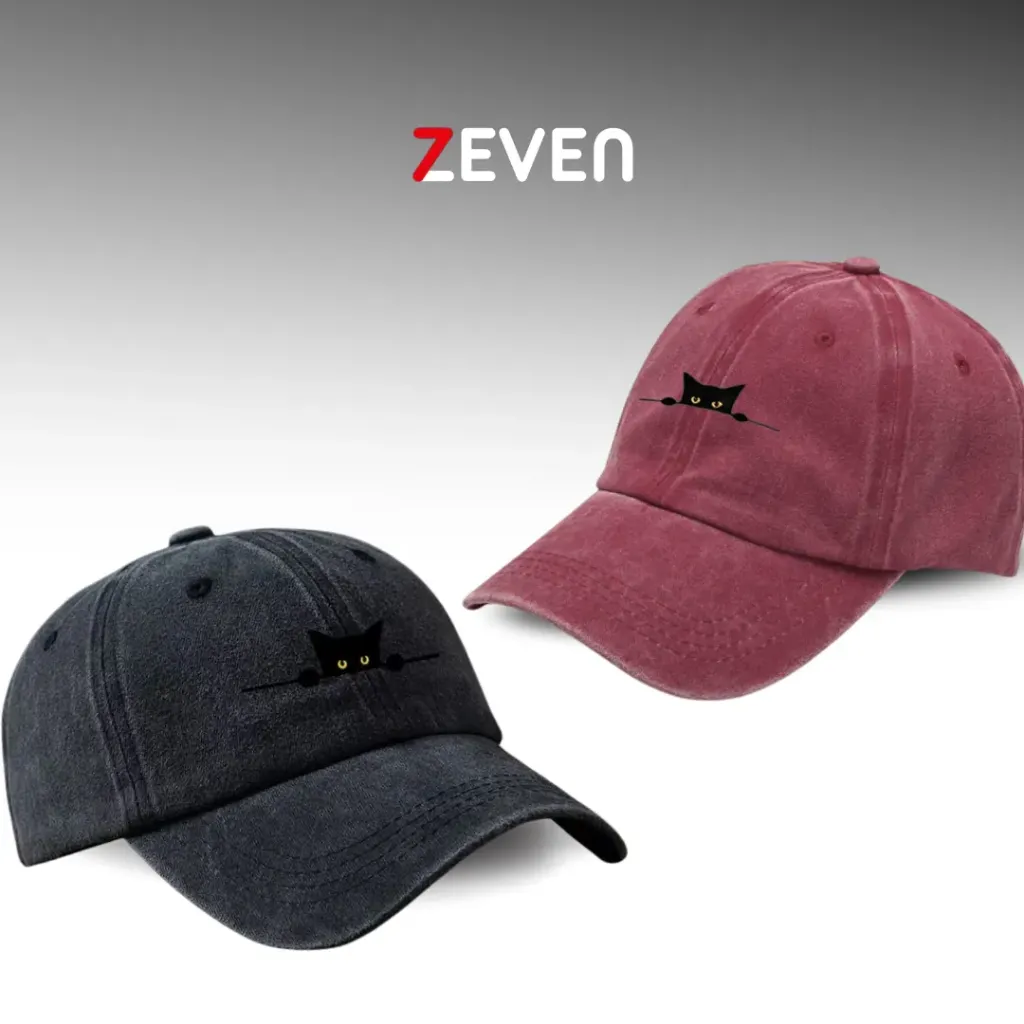 Gorras negra y roja con gato