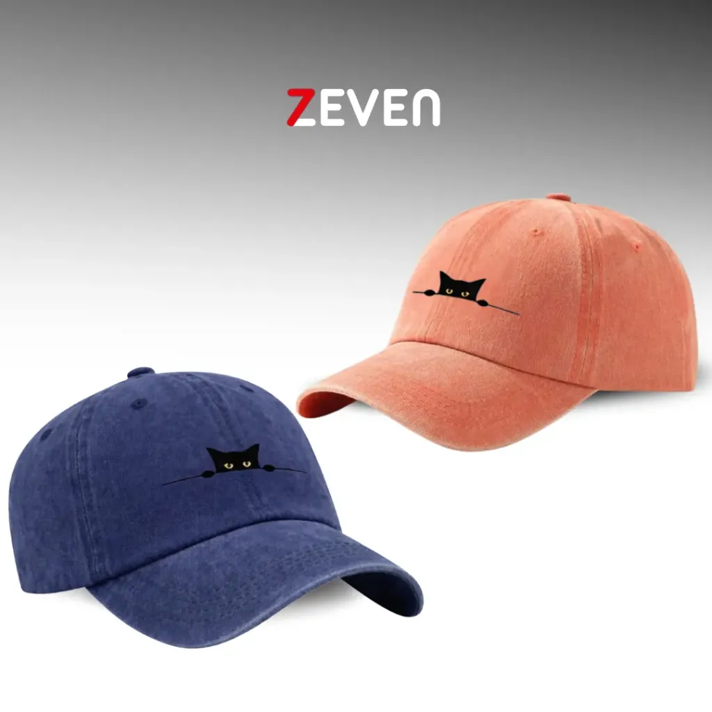 Duo de gorras azul y naranja con GATO