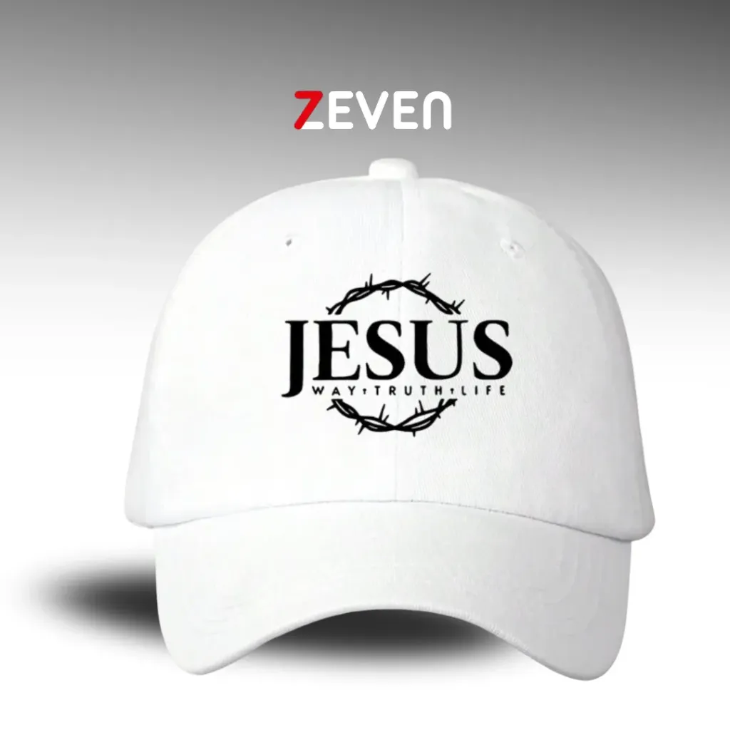 Gorra blanca con estampado de JESUS