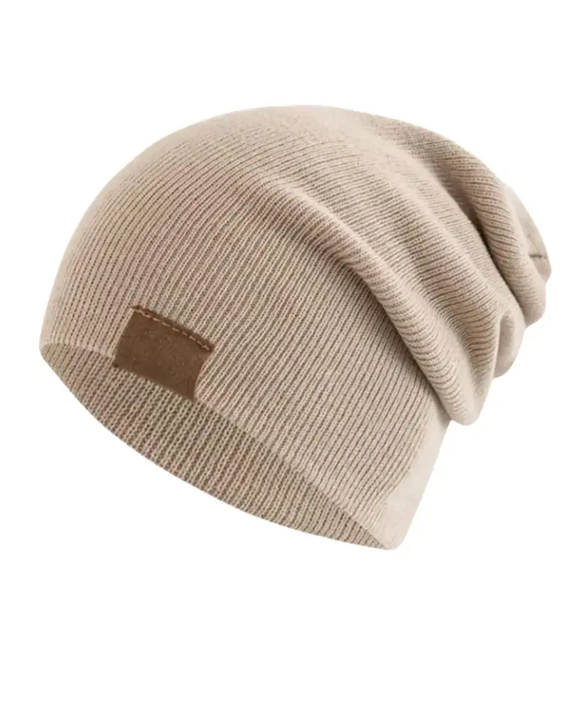 Gorro beige holgado con viñeta café 