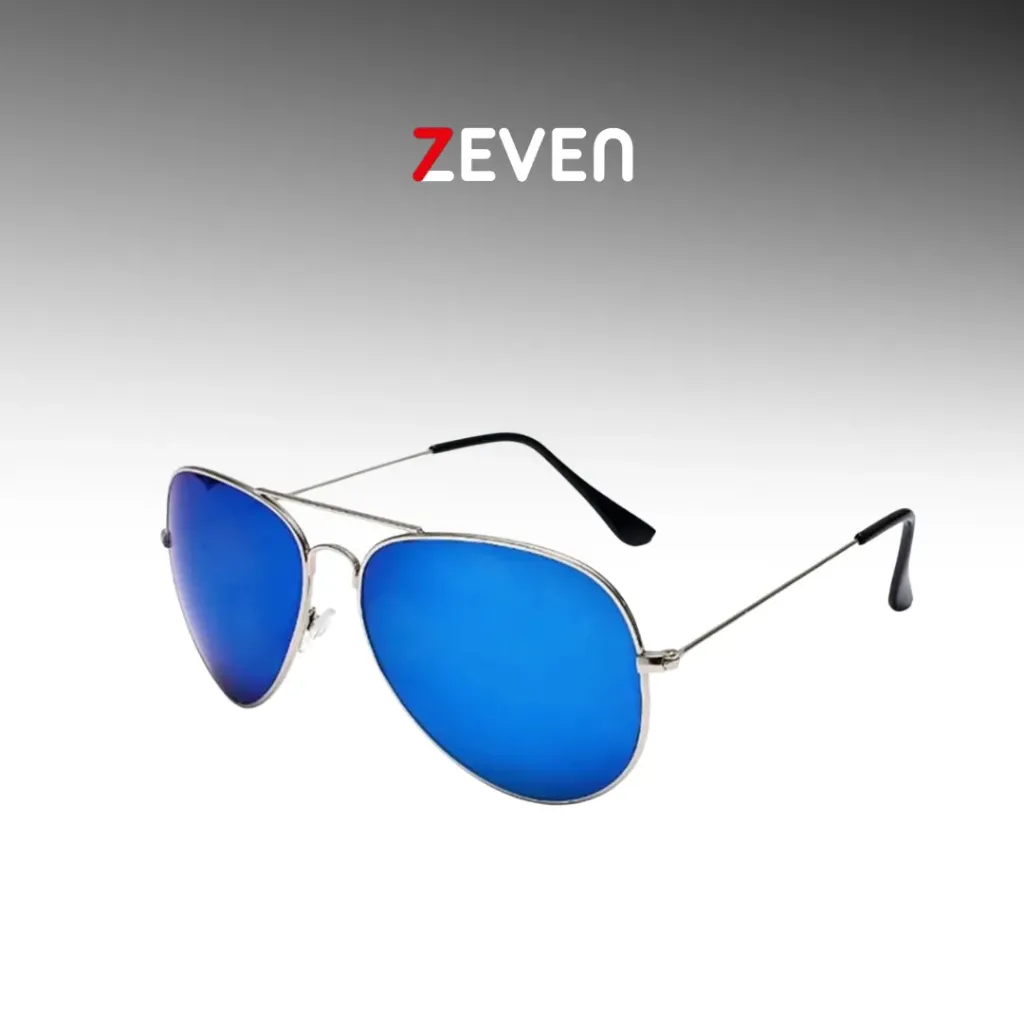[GZ026] Gafas de sol azul aviator marco plateado