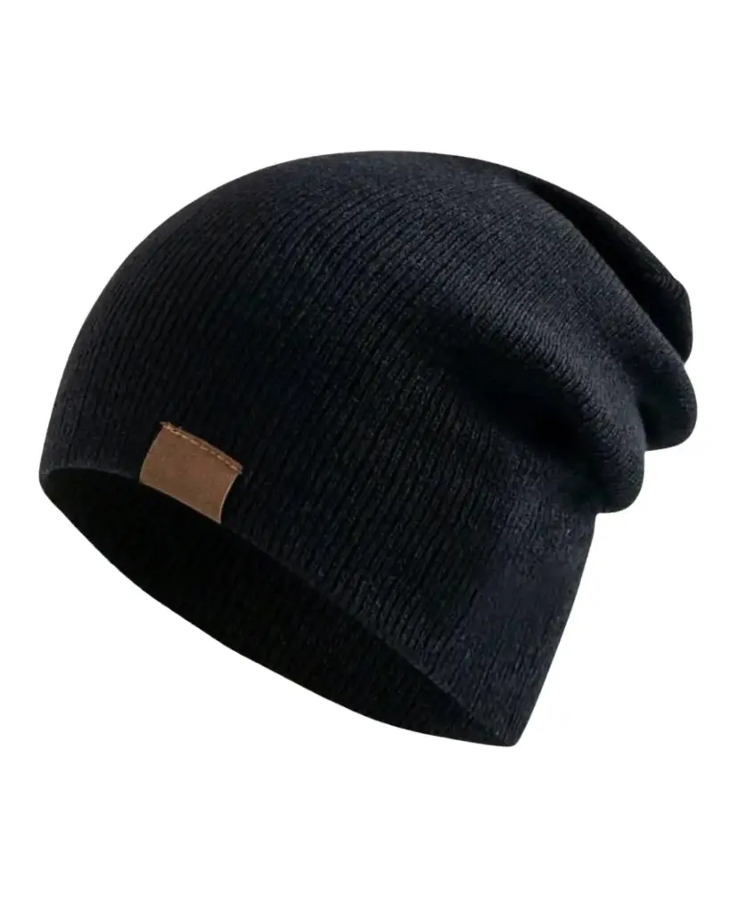 Gorro negro holgado con viñeta café 