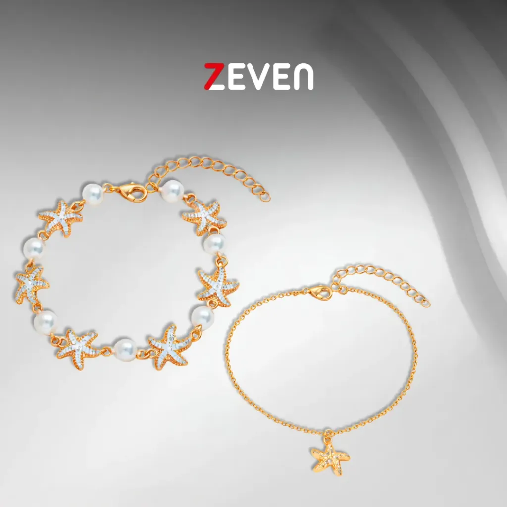 Set 2 tobilleras doradas perlas y estrella de mar