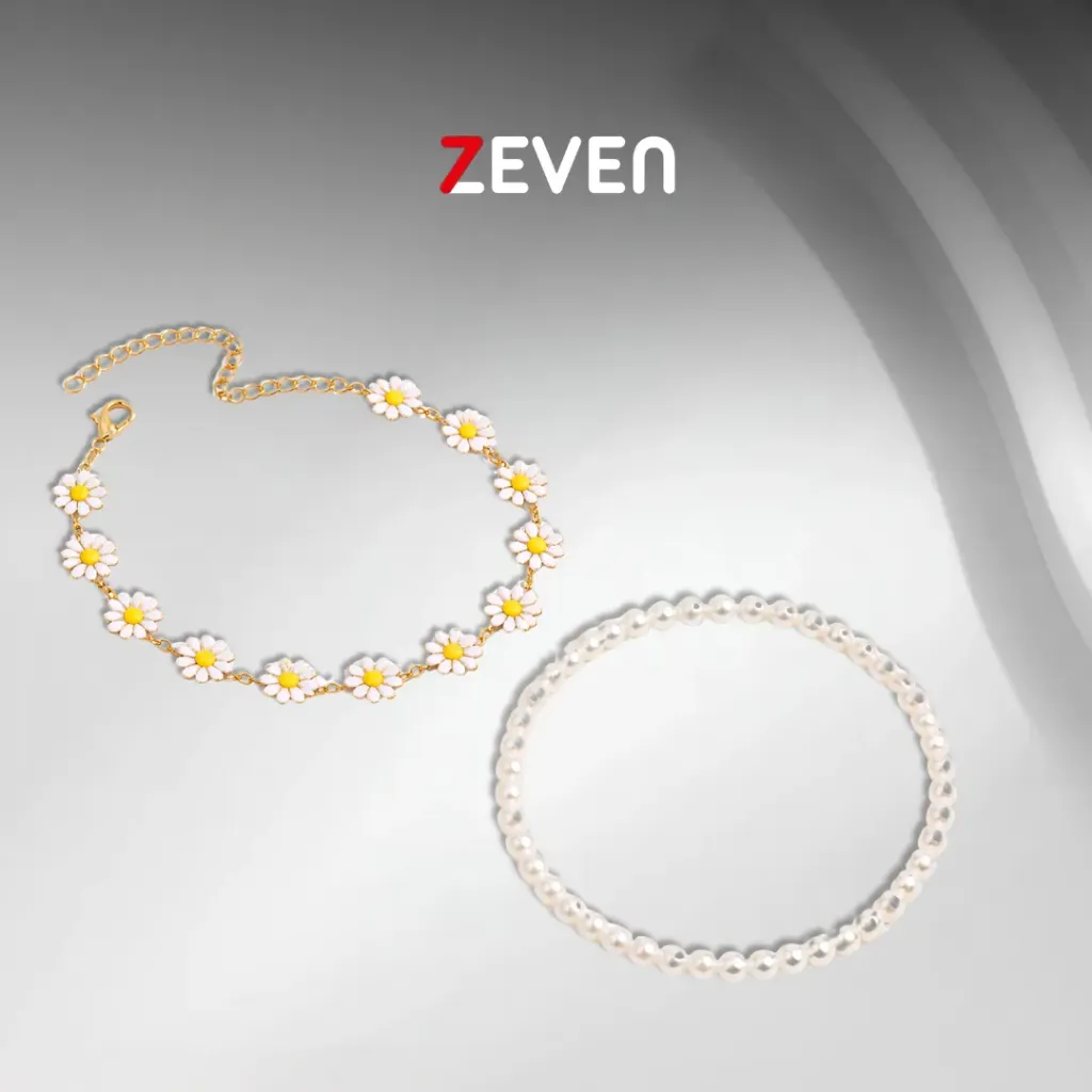 Set de tobilleras margaritas y perlas