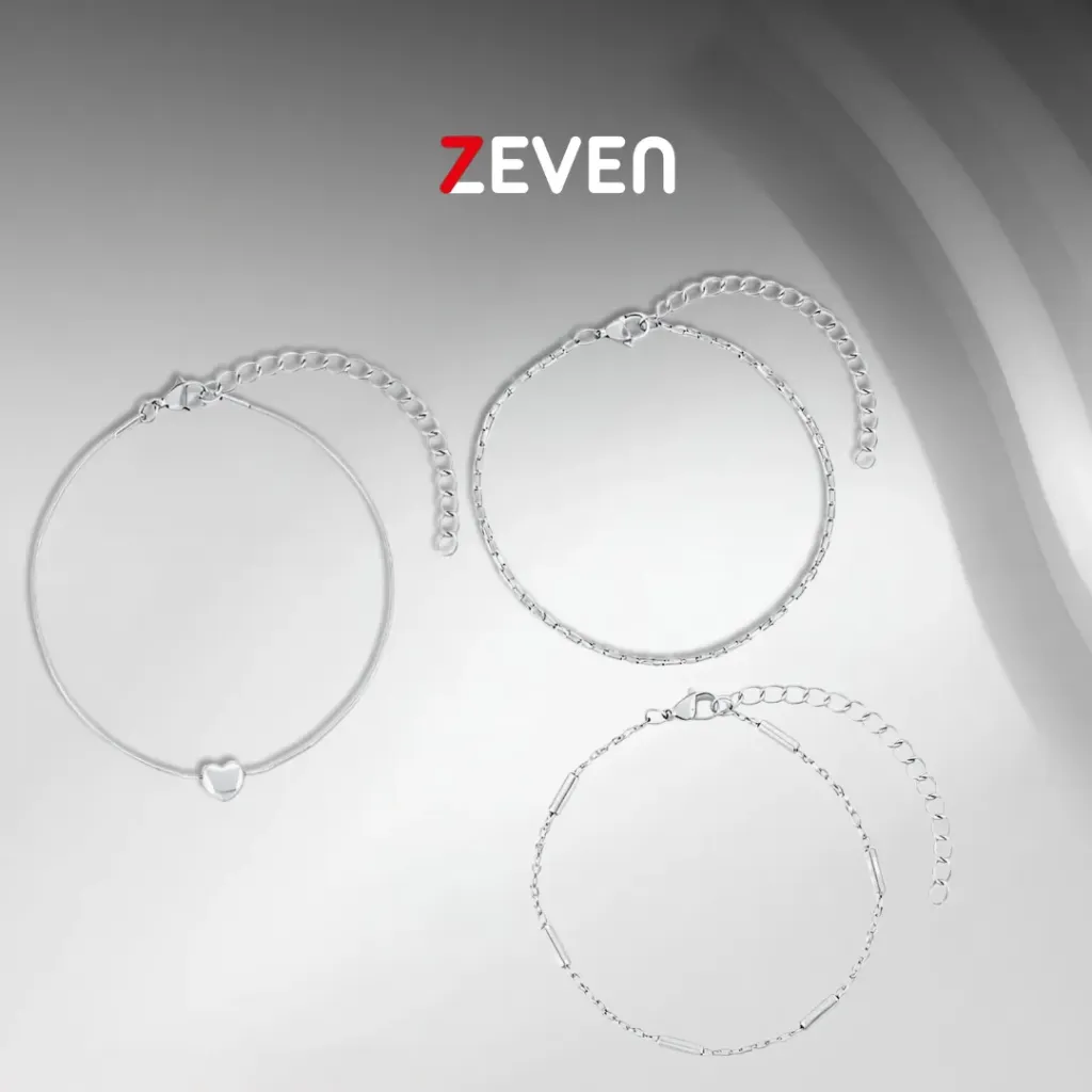 Set de tobilleras ajustables de acero plateado