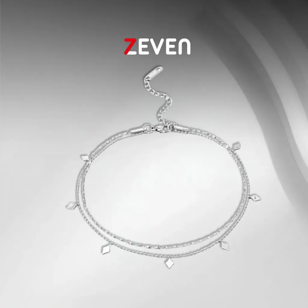 Tobillera doble de acero con dijes de diamantes
