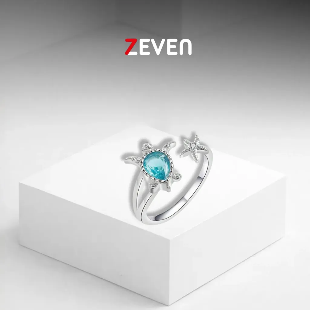[AZ023] Anillo plateado con forma de tortuga con gema
