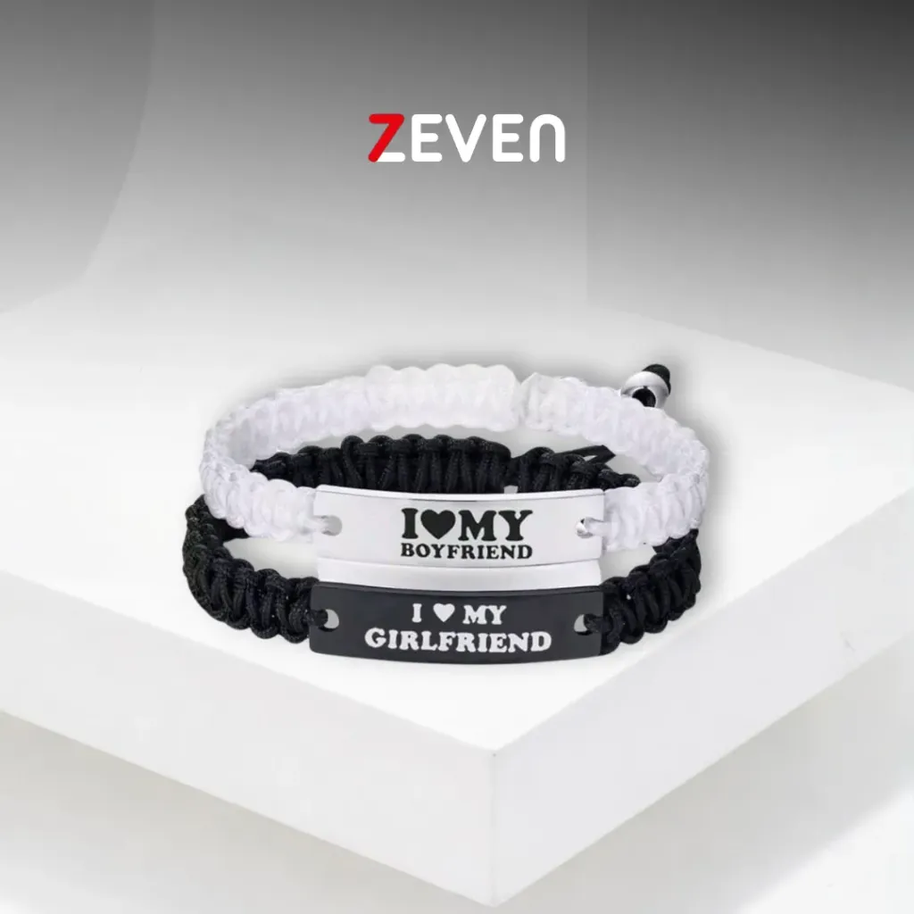 Set de pulseras blanco y negro "I LOVE MAS BOYFRIEND/I LOVE MY GIRLFRIEND