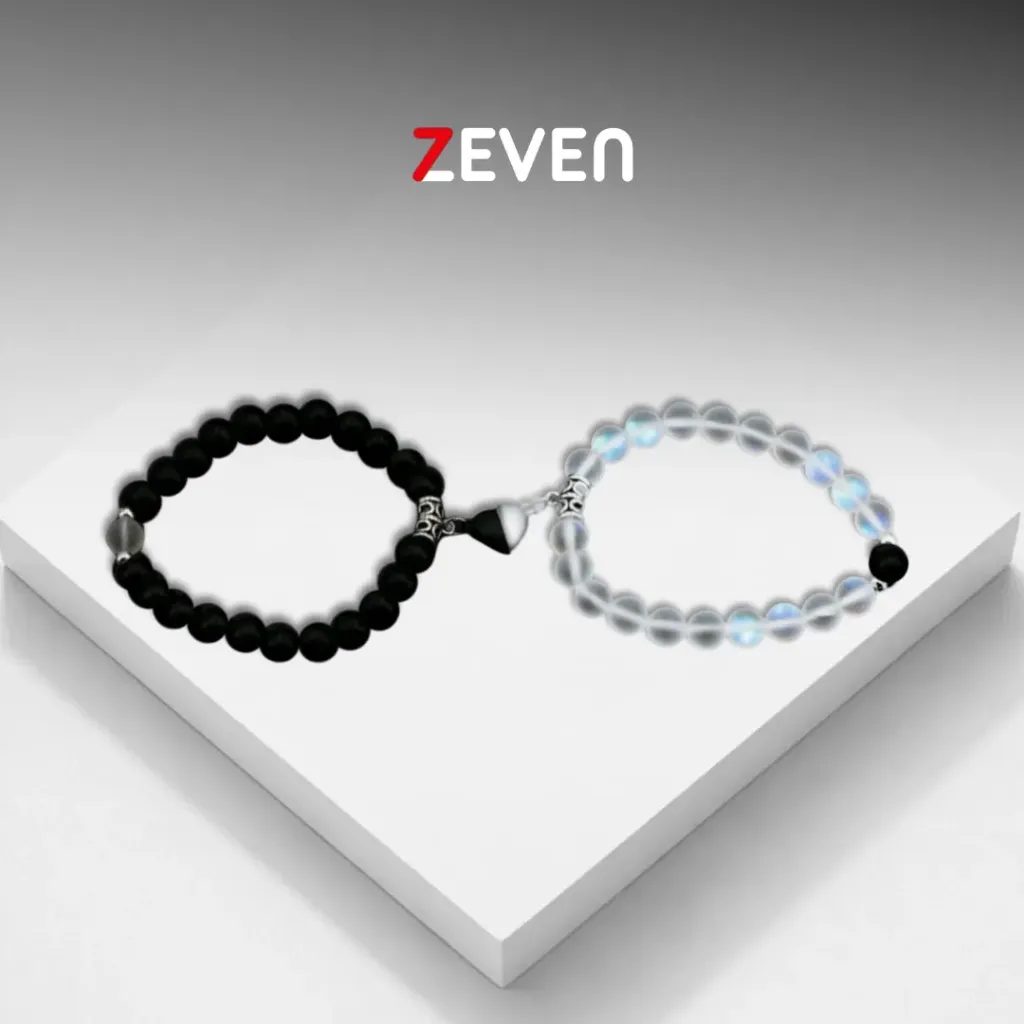 Set de pulsera negra y transparente con dije magnético de corazón