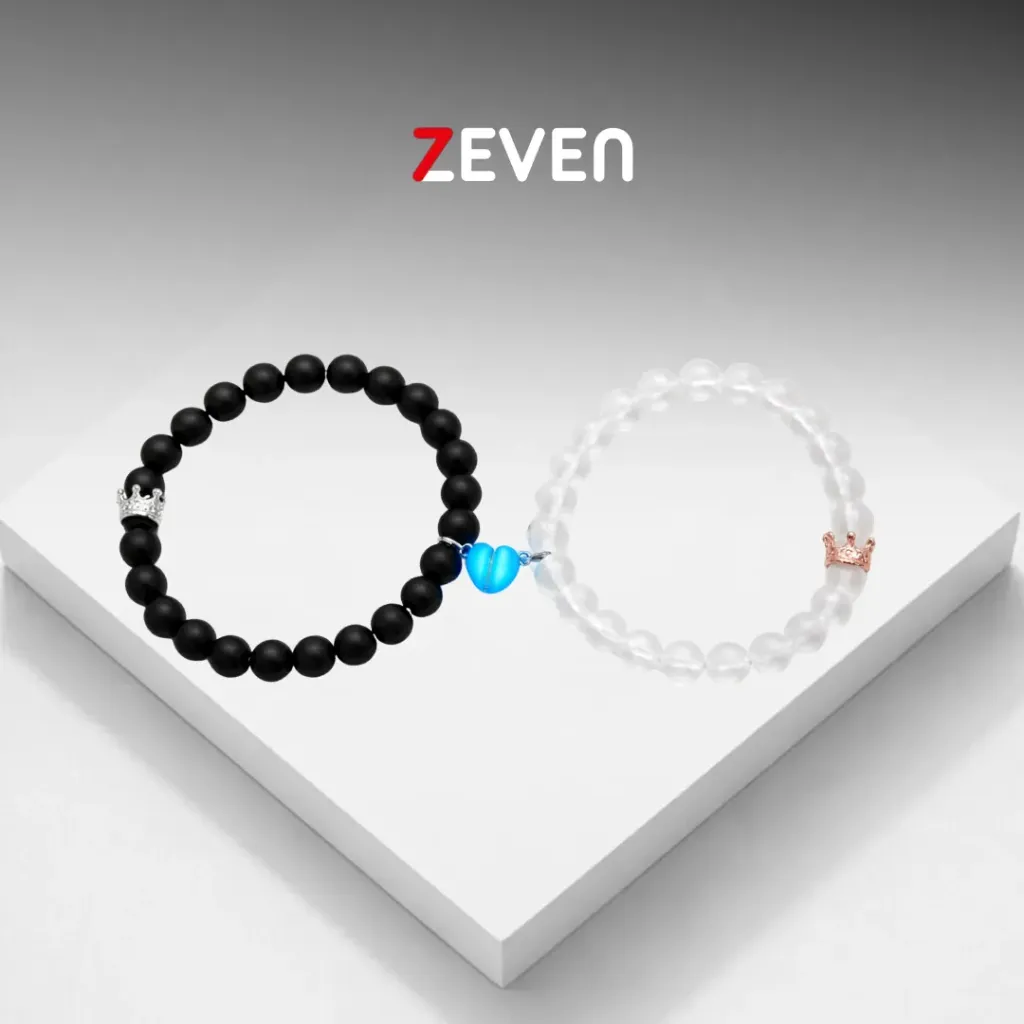 Set de pulsera negra y blanco transparente con dije magnético de corazón fosforescente