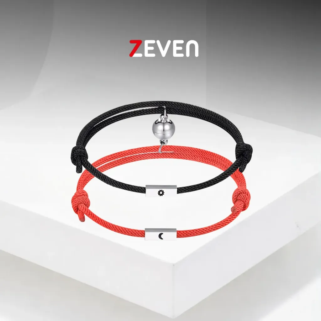 Set de pulseras de hilo rojo y negro con dije de SOL y LUNA