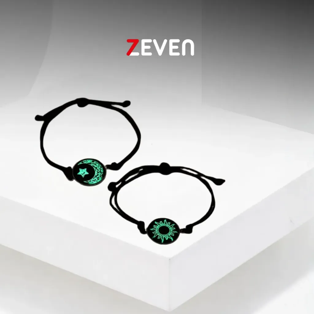 [PZ042] Set de pulsera de hilo negro con dije de sol y luna