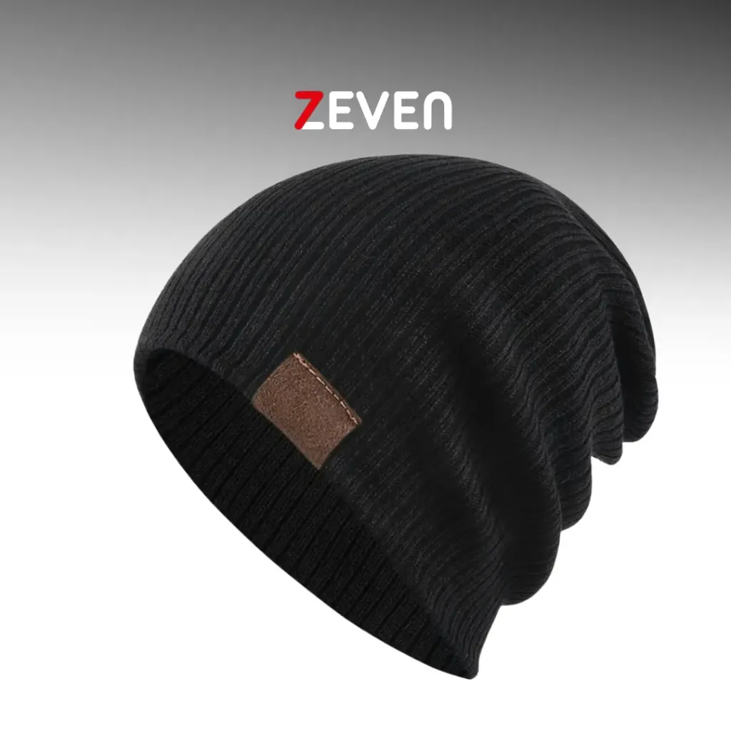 Gorro holgado negro con parche de cuero