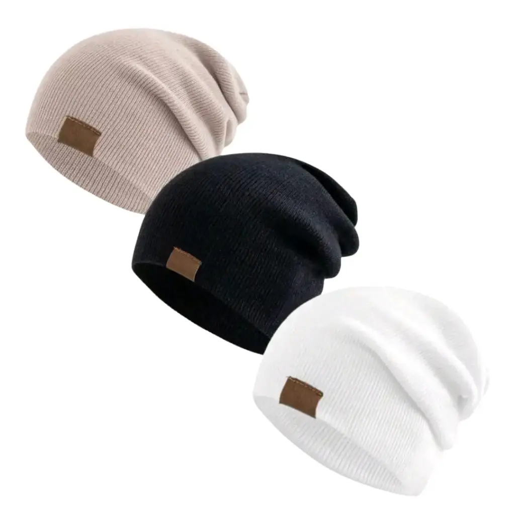 Set de 3 gorros, beige, negro y blanco